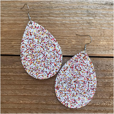 White/Red Glitter Teardrop Earrings