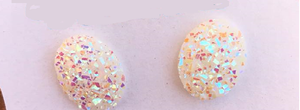 White Iridescent Oval Druzy Earrings