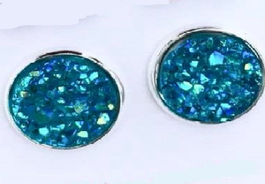 Caribbean Blue Glitter Druzy Earrings