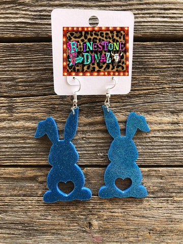 Blue Acrylic Easter Bunny Earrings